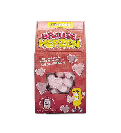 Produktbild fr 'Brause Herzen mit 20% Traubenzucker Erdbeer/Wildkirsche'