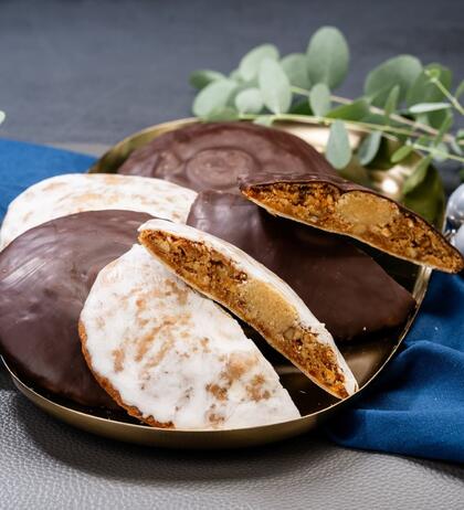 Produktbild fr '350g Elisenlebkuchen mit Marzipanfllung 3x mit Zartbitterschokolade und 2x mit Zuckerglasur berzogen.'