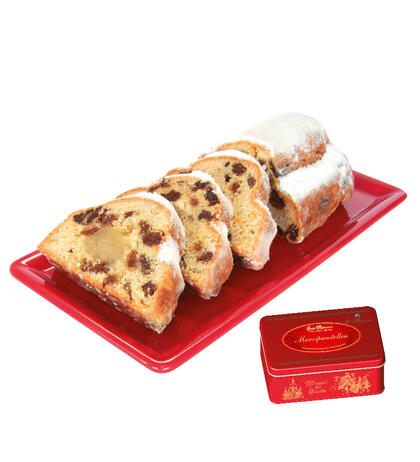 Produktbild fr '250g Marzipanstollen in der roten Geschenkdose'