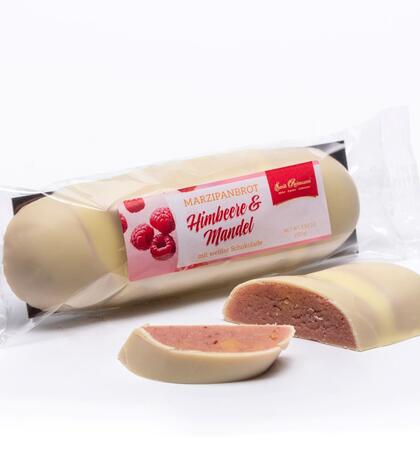 Produktbild fr 'Marzipanbrot Himbeere und Mandel mit weier Schokolade 100g'