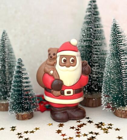 Produktbild f�r 'Vollmilch-Schokoladen Weihnachtsmann mit Sack und Teddy  75g'